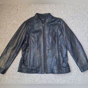 Leather Black Crocodile-Embossed Women's Jacket